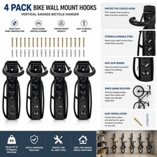 4x Bike Stand Storage Wall Mount Hook Steel Bicycle Rack Garage Hanger Holder