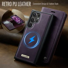 For Samsung S25 Ultra S24 FE S23 S22 S21 Detachable Wallet Leather Mag Safe Case