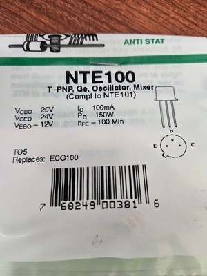 NTE Electronics NTE100 TRANSISTOR GERMANIUN PNP OSCILLATOR/MIXER TO-5 25VOLT