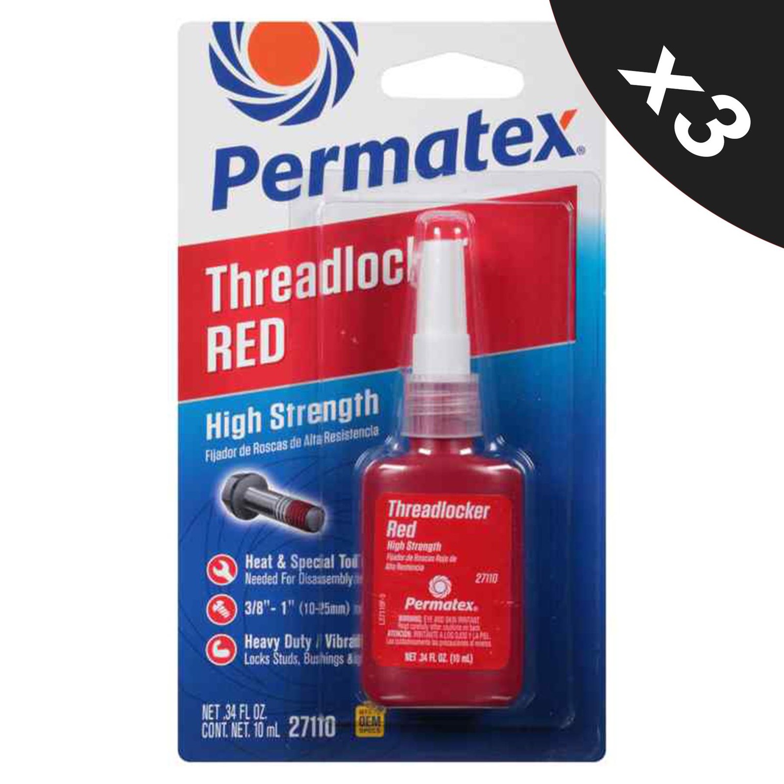 3x Threadlock High Strength Fast Acting Nut & Bolt Thread Lock Sealant - 10ml