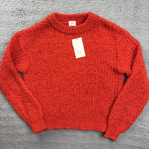 A New Day Sweater Womens Medium Red Open Knit Textured Crewneck Tape Yarn