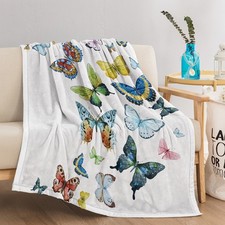 Sherpa Fleece Blanket Colorful Butterfly Fluttering Print Blanket for Sofa Gifts