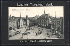 AK Halle a. S., Marktplatz mit Rathaus, Reklame für die Leipziger Margarine-Fab 