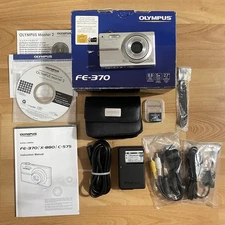 Olympus FE-370 8.0MP Digital Camera Silver w Box Battery & Charger TESTED/WORKS