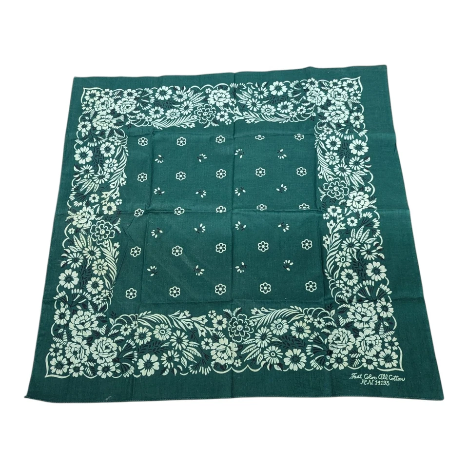 Bandana Vintage Color Rápido Todo Algodón 14193 Ribete Floral Excelente Verde X Foto 2 de 4