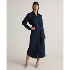 Quince Silk Navy Midi Shirt Dress Sz XS NWT