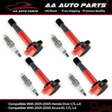 4 Energy Ignition Coil & 4 Platinum Spark Plug for Honda Civic Acura EL 1.7L l4