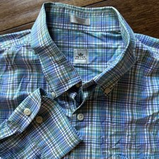 Peter Millar Men's Plaid Button-Down Shirt Size XL Long Sleeve 100 Cotton Blue