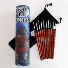 Wolf Bristle Brush Set - 10 Paint Brushes for Hobby Painting
