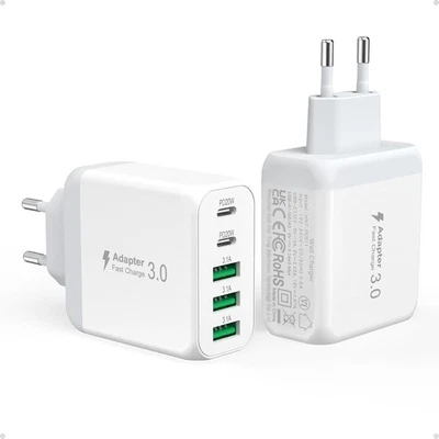 GCSTNN 2er Pack 50W USB C Multi-Schnellladegerät 5-Port 2x USB-C 3x USB-A PD QC iPhone