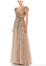 Mac Duggal Copper Taupe Beaded Cap Sleeve Tulle A-Line Gown Size 10 $698