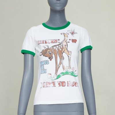 DSQUARED2 2003 white green trim Bambi profane pink crystal ringer tshirt M