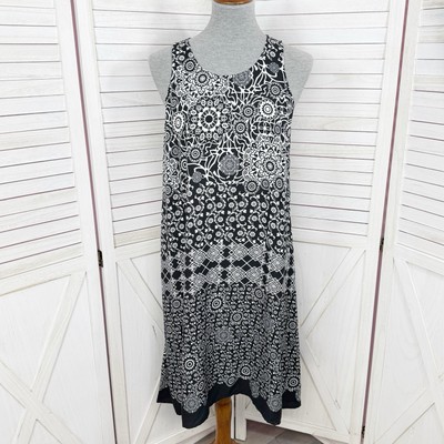 Sam & Jess Dress Women Small Black White Floral Printed Trapeze Sleeveless Shift