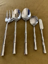 (5) Serving Set Nicole Miller BAMBOO Glossy 18/8 Stainless Flatware