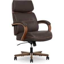 NEO Two Ergonomic Vegan Leather/Wood Swivel Executive Chair, Brown (52373-BRN)