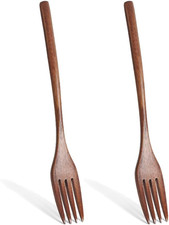 2 Pieces Wooden Forks, 8.8"" Wood Utensils Set, Kitchen Dinner Fork for Food, De
