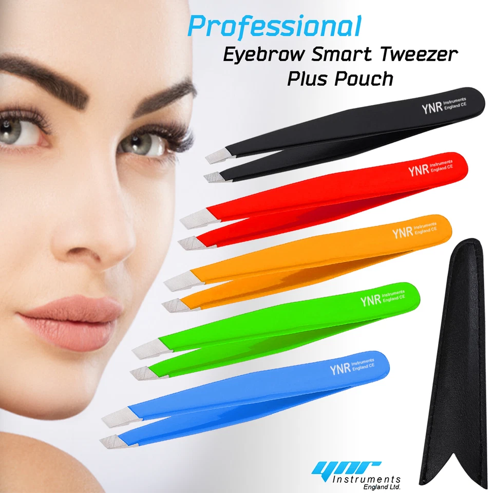 YNR Eyebrow Tweezers Slant Professional Beauty Eyebrow Hair Pluckers Stainless Steel