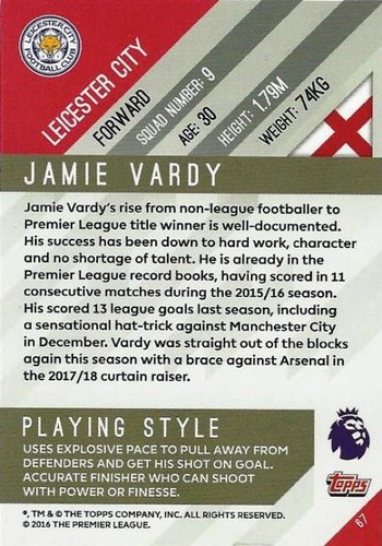 2017-18 Topps Premier League Gold Leicester City Base Yellow Parallel - You Pick - Picture 16 of 16