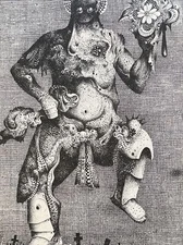 1948 Post World War II Art Illustration Rauh Monster Stomping Graves Surrealism