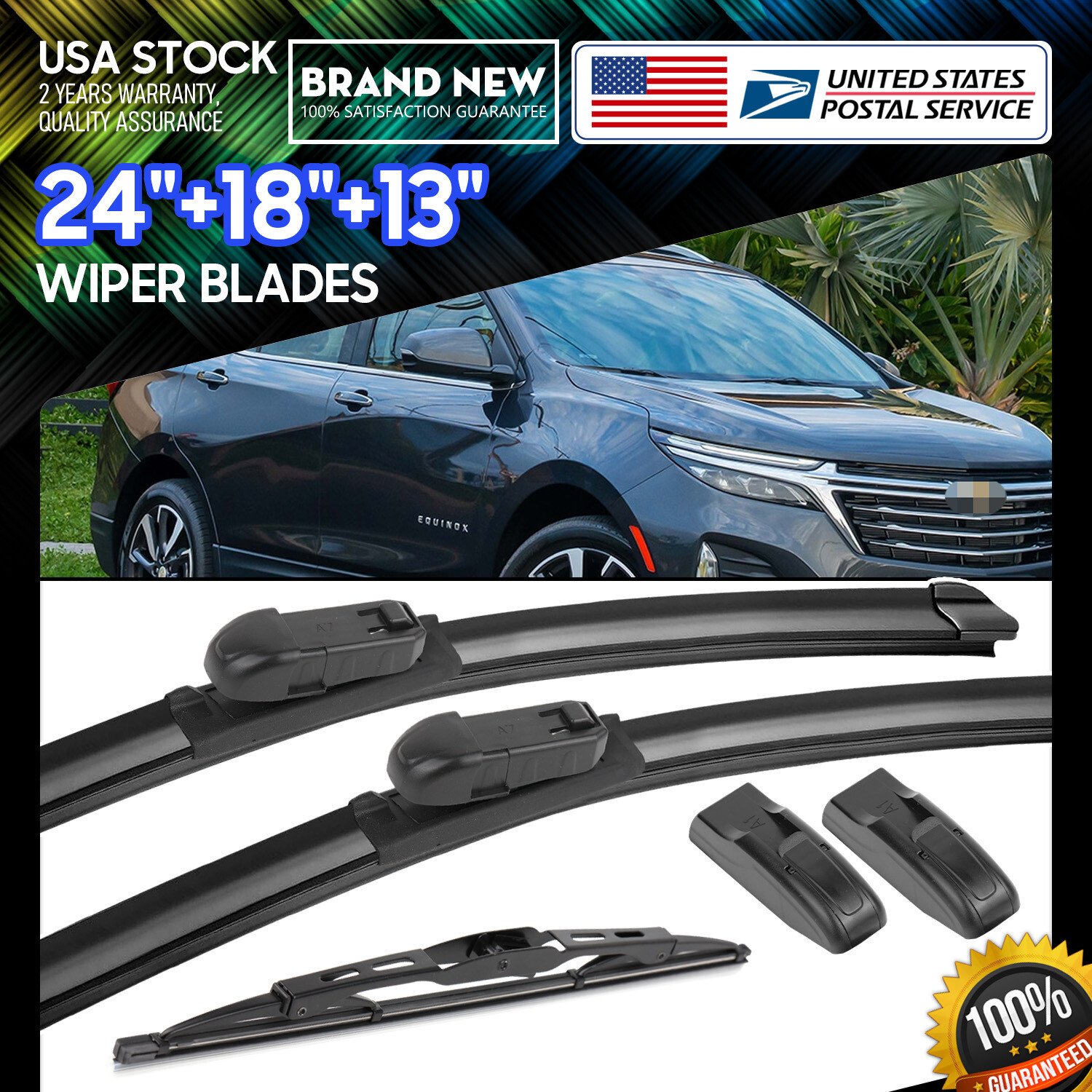24 18 13 Inch Premium Frameless Bracketless Windshield Wiper Blades Replacement Kit
