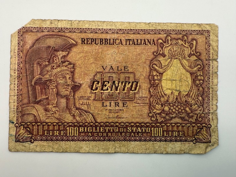 1951 Italy 100 Lire Ministry of Treasury P92 Banknote SPC456