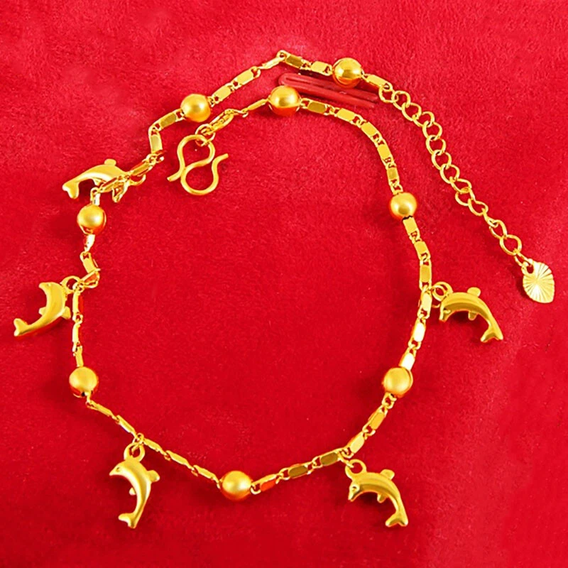 Tobillera de cadena de delfín rellena de oro de 18k para mujer se ajusta de 8" a 10,5" D923 Foto 4 de 4
