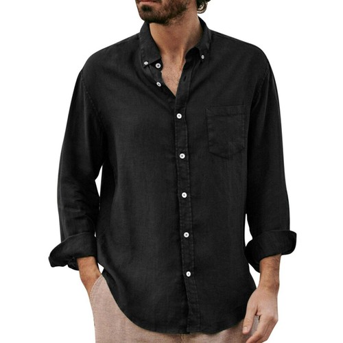 Herren Freizeit Baumwolle Leinen Shirt Langarm Lose Bluse Knopfleiste Shirts Tops - Bild 13 von 23