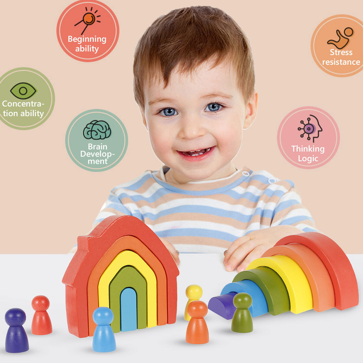 24Pcs Wooden Rainbow Stacking Toy Playset Wooden Rainbow Stacker PA eBay