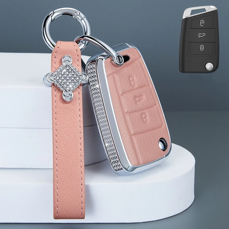 Zinc Alloy Diamond Car Key Case Cover For VW Volkswagen Polo Skoda Golf Tiguan Foto 3 de 4