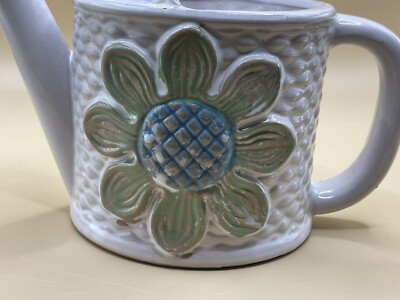 Vintage Ceramic Glaze Watering Can-Blue/Green Flower- Japan Garden
