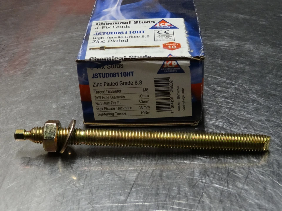 JCP M8 x 110mm RESIN ANCHOR STUDS, 8.8 high tensile steel chemical concrete fixing