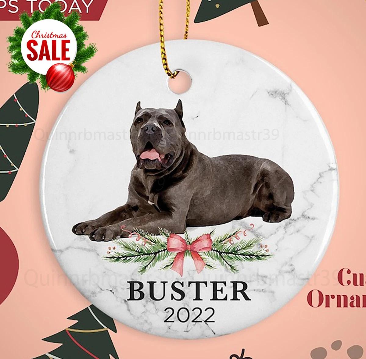 Cane Corso Custom Dog Name Christmas Ornament Personalized Dog