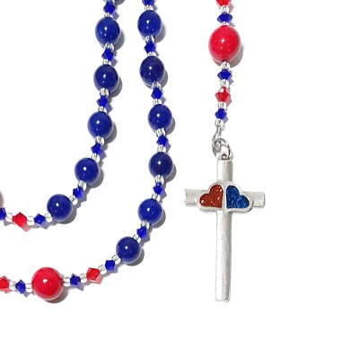Anglican Rosary Prayer Beads Red Blue Heart Cross