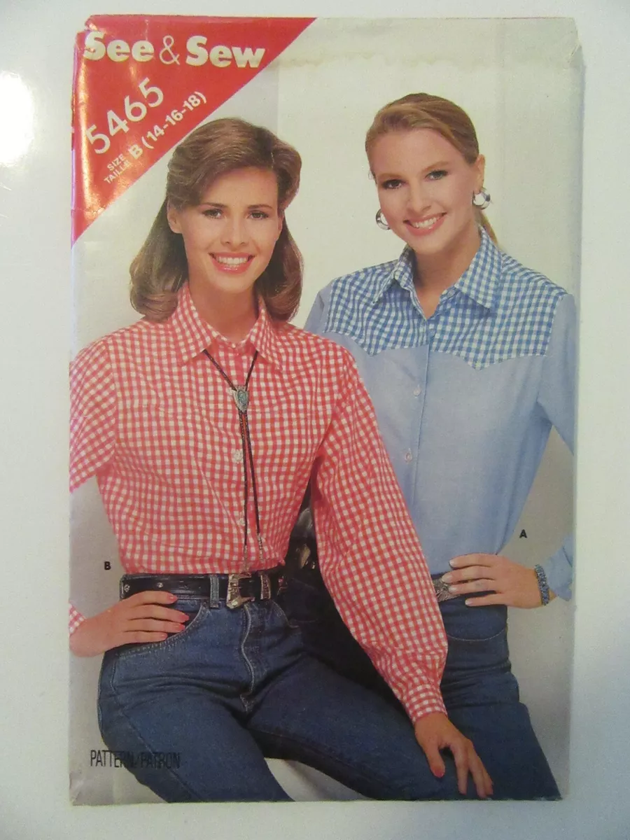 See Sew Pattern 5465 Ladies 80s 14 18 Western Shirt Cowgirl