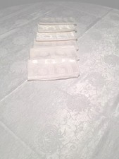 Soft Elegant White Damask 65X54" Rectangular Vtg Tablecloth With 6 Napkins,clean