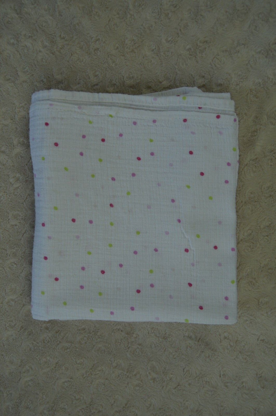 Laura Ashley Baby Swaddle Blanket Polka Dot Pink Green White Muslin Cotton-image
