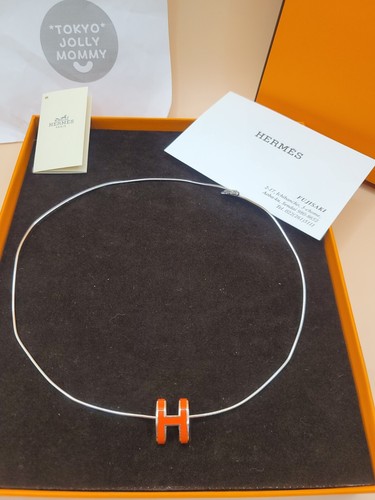 Hermes Pop Ash H Pendant Necklace Orange Silver 925 Unisex Jewelry Authentic - Picture 22 of 24