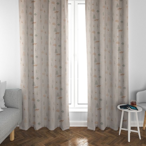 Dekostoff Halbpanama Leinenlook Bäume Waldtiere beige grün weiß 1,40m Breite - Bild 10 von 10