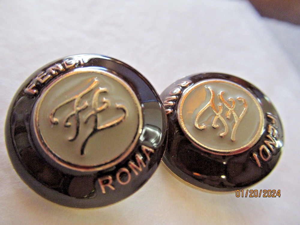 FENDI  2 BUTTONS  23MM GOLD  tone, BROWN,    THIS IS FOR 2