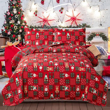 Christmas Bedding Set Queen Size Quilts Reversible Xmas Bedspread Snowflake Quil