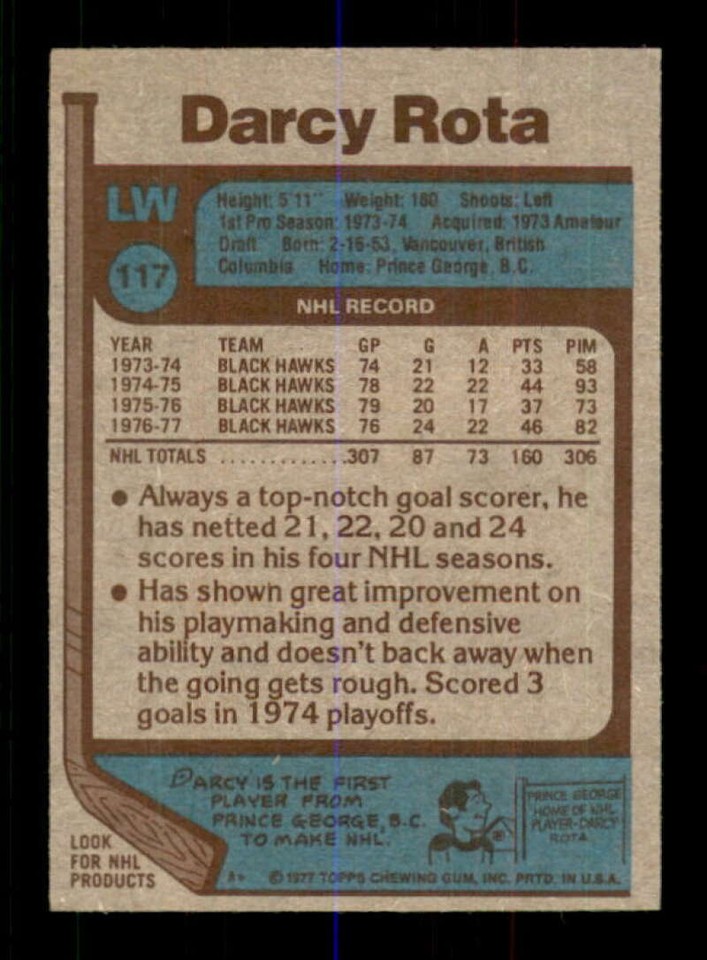 1977-78 Topps #117 Darcy Rota NM/NM+ 541154 | eBay
