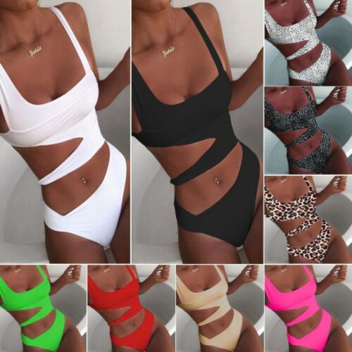 Women Sexy Bandage One Piece Swimsuit Push Up Swimwear High Cut Out Bathing Suit