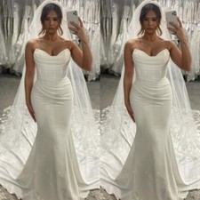 Satin Wedding Dresses Sleeveless White Ivory Mermaid Beach Elegant Bridal Gowns