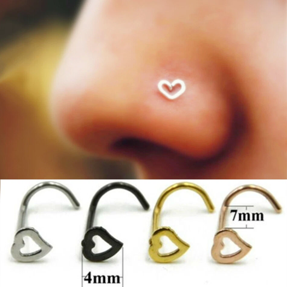 316L Surgical Steel Nose Stud Pin Open Love Heart Screw Studs Piercing Gift UK