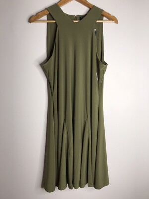 $140 Ralph Lauren Sleeveless Halter Neck Jersey Dress Green Petite P XL New 