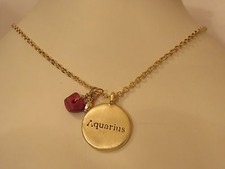 AQUARIUS ZODIAC SIGN NECKLACE CRYSTAL STAR POSITION BACK BIRTHSTONE ASTROLOGY