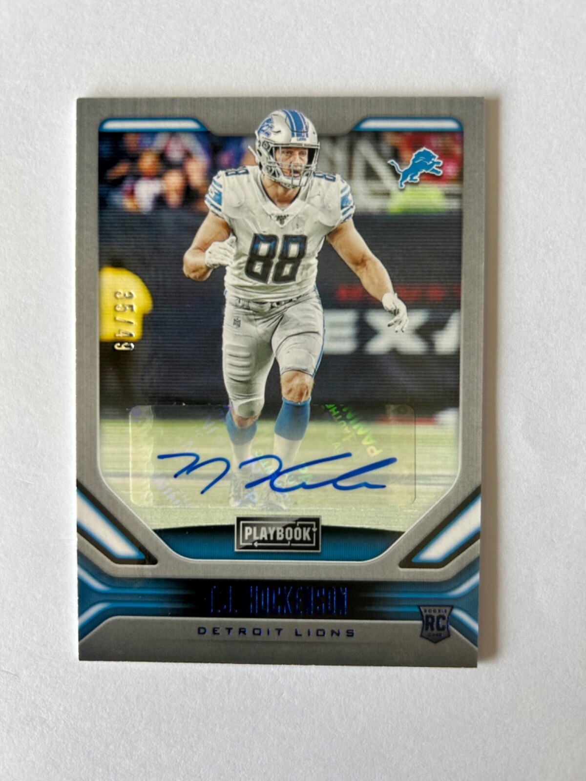 2019 Playbook T.J. Hockenson Blue Rookie Autograph SSP #35/49 Lions Auto RC #121
