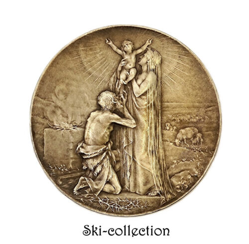 Superb Medal Brooch, Religious, The Redemption. Silver-Plated. 45 Mm