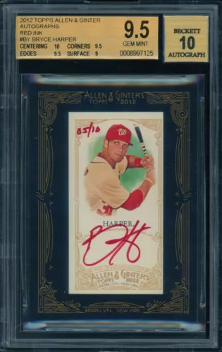 2012 TOPPS ALLEN & GINTER BRYCE HARPER RED INK ROOKIE RC  /10 BGS 9.5 10 AUTO