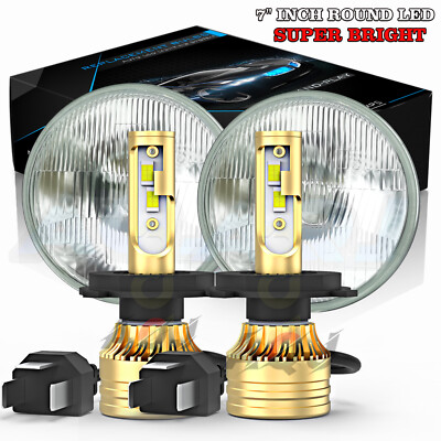 Chrome 7Inch Round Led Headlight Halo DRL For Chevy C10 C20 Pickup G10 K5 Nova